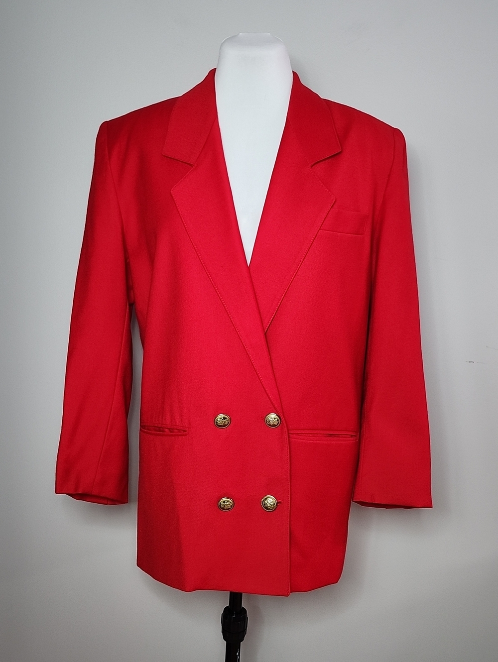 PASCAL VALMY Vintage pure wool bright red double breasted blazer